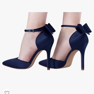 Navy Satin Bow Ankle strap High Heels